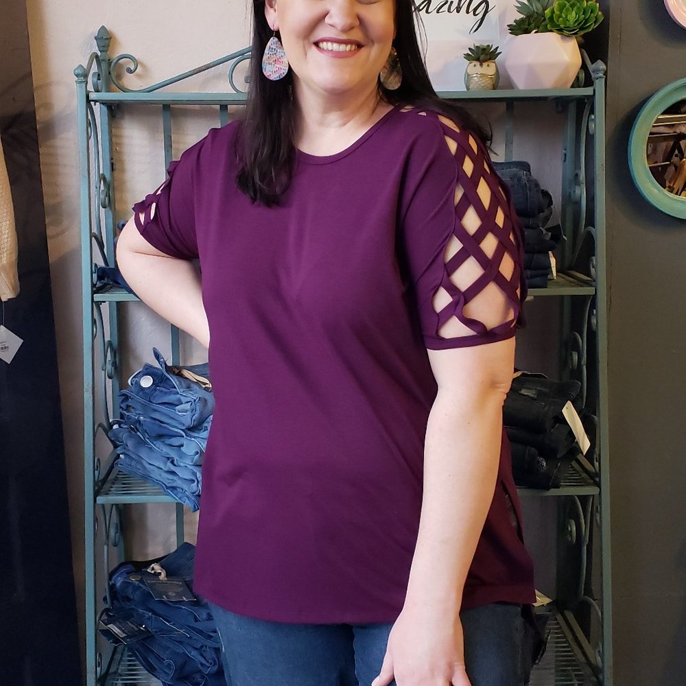 Purple Lattice Sleeve Top
